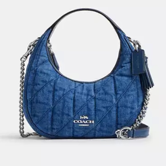 💙 Coach NWT Carmen Mini denim Crossbody Bag With Quilting and Silver Hardware - Picture 1 of 9